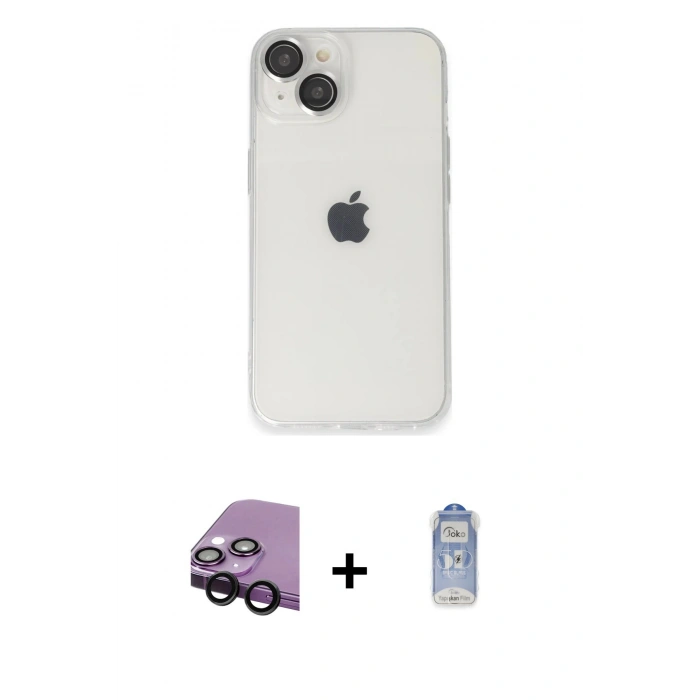 MARSİLYAN™- iPhone 14 Kılıf Ufuk Minimal Özel Seri - Siyah Joko Magic 5D Cam + Raze Metal Kamera Lens - SH