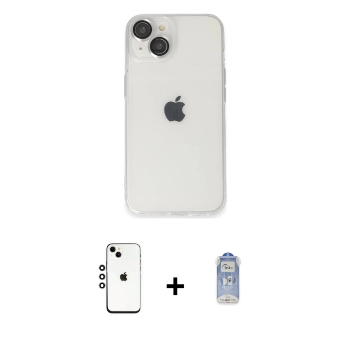 MARSİLYAN™- iPhone 14 Kılıf Ufuk Minimal Özel Seri - Siyah Joko Magic 5D Cam + Shine Kamera Lens - GS