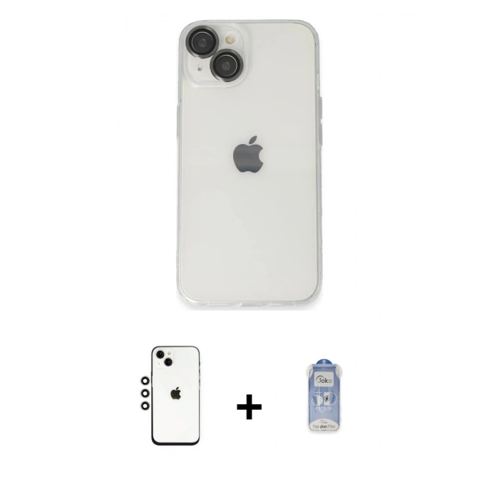 MARSİLYAN™- iPhone 14 Kılıf Ufuk Minimal Özel Seri - Siyah Joko Magic 5D Cam + Shine Kamera Lens - GS