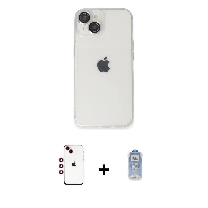 MARSİLYAN™- iPhone 14 Kılıf Ufuk Minimal Özel Seri - Siyah Joko Magic 5D Cam + Shine Kamera Lens - KI