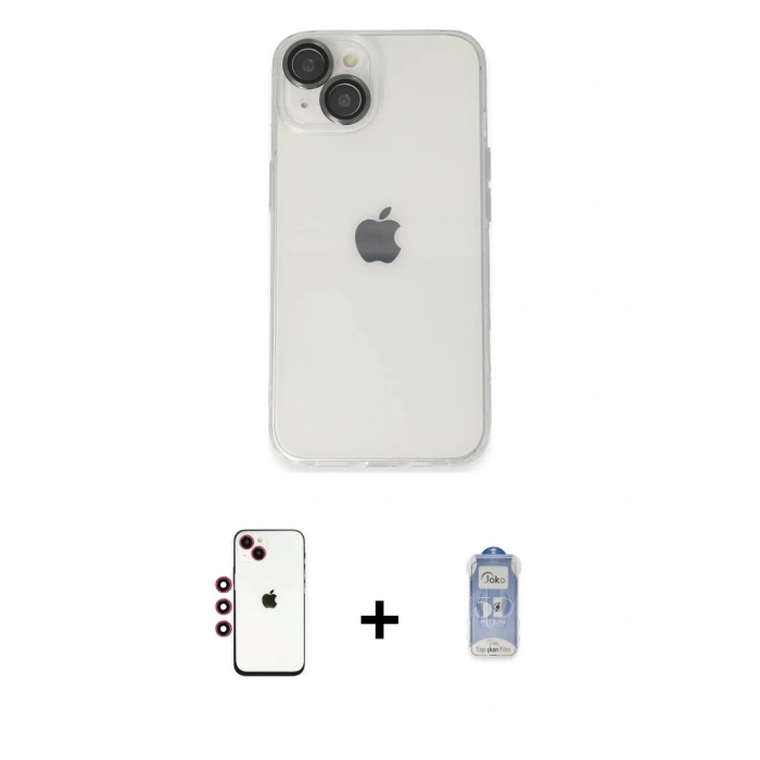 MARSİLYAN™- iPhone 14 Kılıf Ufuk Minimal Özel Seri - Siyah Joko Magic 5D Cam + Shine Kamera Lens - KI