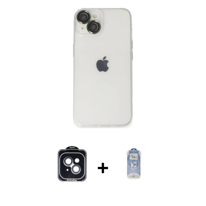 MARSİLYAN™- iPhone 14 Kılıf Ufuk Minimal Özel Seri - Siyah Joko Magic 5D Cam + PVD Metal Kamera Lens - SH