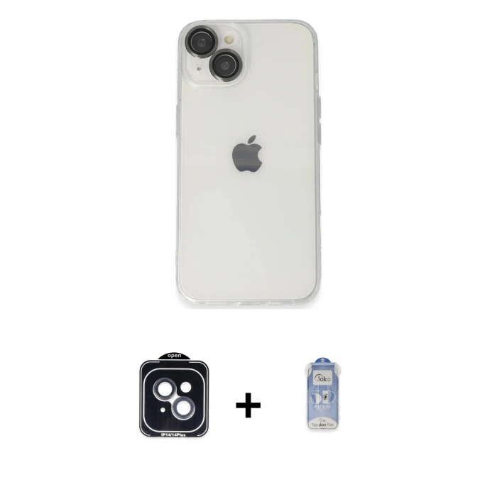 MARSİLYAN™- iPhone 14 Kılıf Ufuk Minimal Özel Seri - Siyah Joko Magic 5D Cam + PVD Metal Kamera Lens - SH