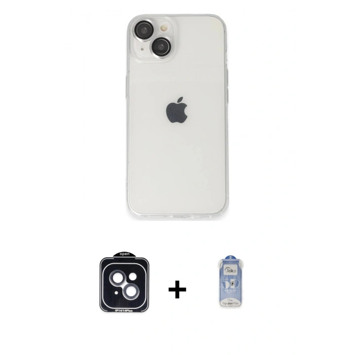 MARSİLYAN™- iPhone 14 Kılıf Ufuk Minimal Özel Seri - Siyah Joko Magic 5D Cam + PVD Metal Kamera Lens - SH