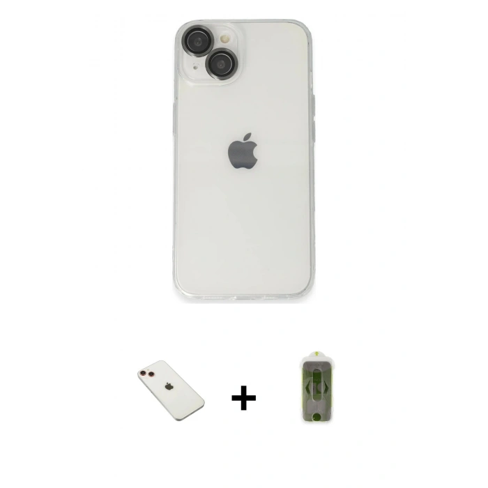 MARSİLYAN™- iPhone 14 Kılıf Ufuk Minimal Özel Seri - Siyah Joko Magic 5D Hayalet Cam + Diamond Kamera Lens - KI