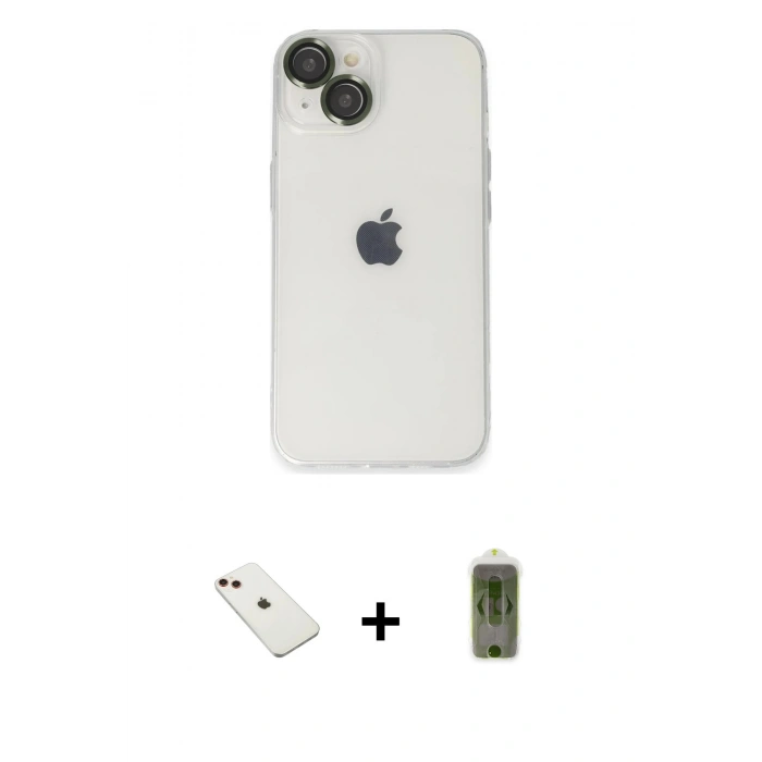 MARSİLYAN™- iPhone 14 Kılıf Ufuk Minimal Özel Seri - Siyah Joko Magic 5D Hayalet Cam + Diamond Kamera Lens - KI