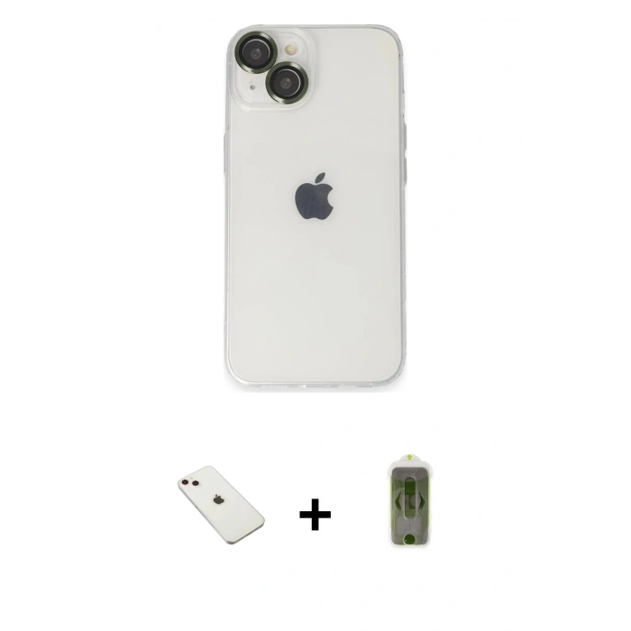 MARSİLYAN™- iPhone 14 Kılıf Ufuk Minimal Özel Seri - Siyah Joko Magic 5D Hayalet Cam + Diamond Kamera Lens - PE