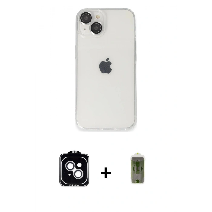 MARSİLYAN™- iPhone 14 Kılıf Ufuk Minimal Özel Seri - Siyah Joko Magic 5D Hayalet Cam + PVD Metal Kamera Lens - GS