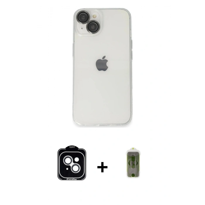 MARSİLYAN™- iPhone 14 Kılıf Ufuk Minimal Özel Seri - Siyah Joko Magic 5D Hayalet Cam + PVD Metal Kamera Lens - GS