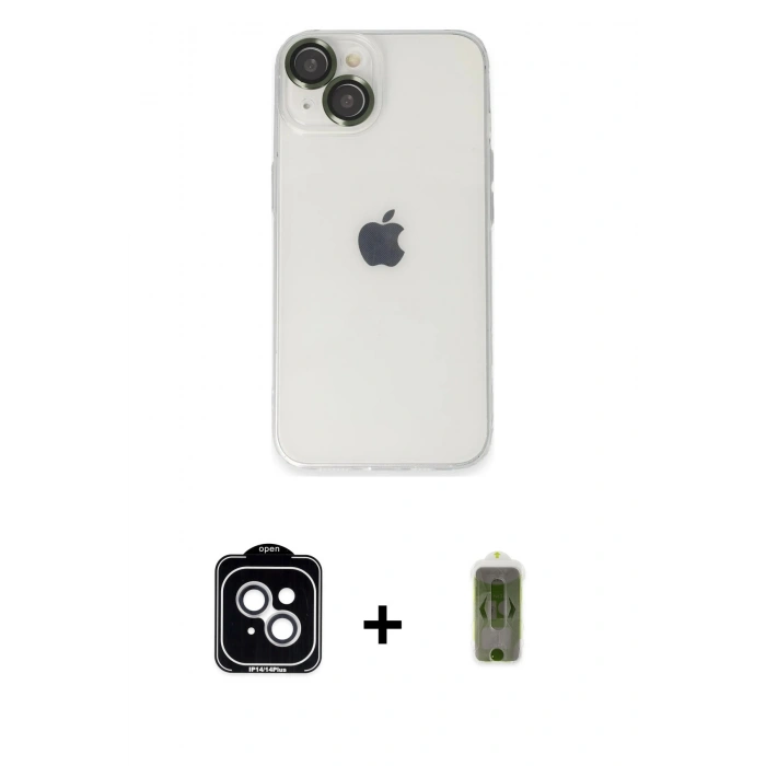 MARSİLYAN™- iPhone 14 Kılıf Ufuk Minimal Özel Seri - Siyah Joko Magic 5D Hayalet Cam + PVD Metal Kamera Lens - GS