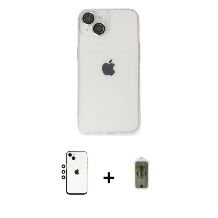 MARSİLYAN™- iPhone 14 Kılıf Ufuk Minimal Özel Seri - Siyah Joko Magic 5D Hayalet Cam + Shine Kamera Lens - GS