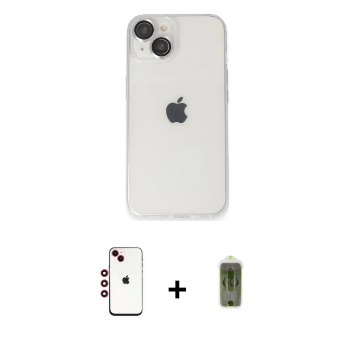 MARSİLYAN™- iPhone 14 Kılıf Ufuk Minimal Özel Seri - Siyah Joko Magic 5D Hayalet Cam + Shine Kamera Lens - KI