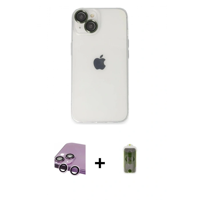 MARSİLYAN™- iPhone 14 Kılıf Ufuk Minimal Özel Seri - Siyah Joko Magic 5D Hayalet Cam + Raze Metal Kamera Lens - MR