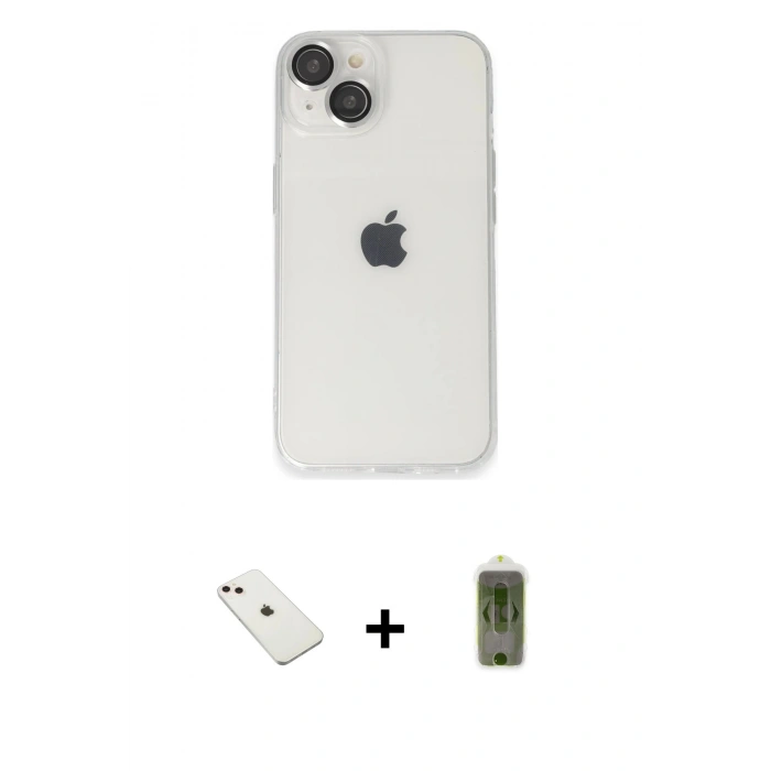 MARSİLYAN™- iPhone 14 Kılıf Ufuk Minimal Özel Seri - Siyah Joko Magic 5D Hayalet Cam + Pembe Diamond Kamera Lens