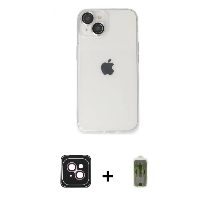 MARSİLYAN™- iPhone 14 Kılıf Ufuk Minimal Özel Seri - Siyah Joko Magic 5D Hayalet Cam + PVD Metal Kamera Lens - PE
