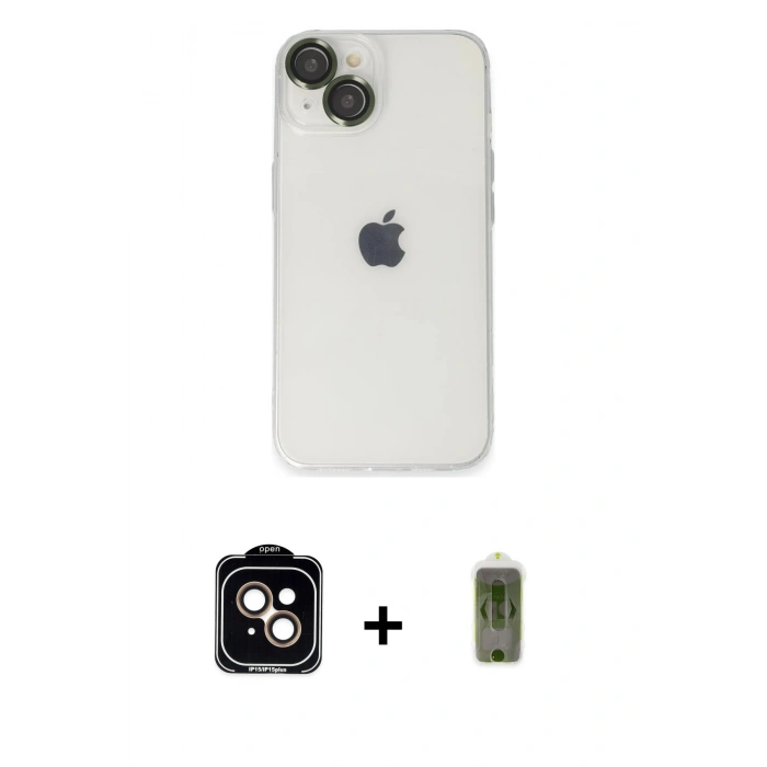 MARSİLYAN™- iPhone 14 Kılıf Ufuk Minimal Özel Seri - Siyah Joko Magic 5D Hayalet Cam + PVD Metal Kamera Lens - TU