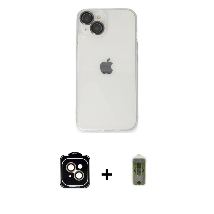 MARSİLYAN™- iPhone 14 Kılıf Ufuk Minimal Özel Seri - Siyah Joko Magic 5D Hayalet Cam + PVD Metal Kamera Lens - TU