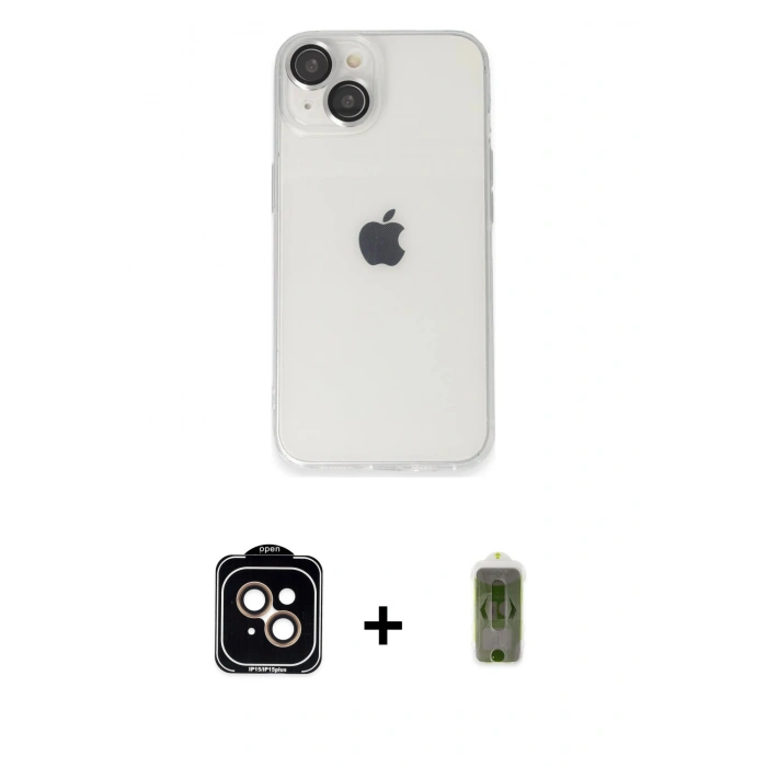 MARSİLYAN™- iPhone 14 Kılıf Ufuk Minimal Özel Seri - Siyah Joko Magic 5D Hayalet Cam + PVD Metal Kamera Lens - TU
