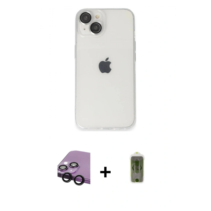MARSİLYAN™- iPhone 14 Kılıf Ufuk Minimal Özel Seri - Siyah Joko Magic 5D Hayalet Cam + Raze Metal Kamera Lens - SH