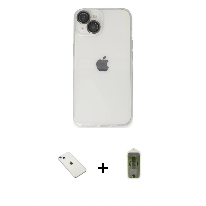 MARSİLYAN™- iPhone 14 Kılıf Ufuk Minimal Özel Seri - Siyah Joko Magic 5D Hayalet Cam + Diamond Kamera Lens - SABE