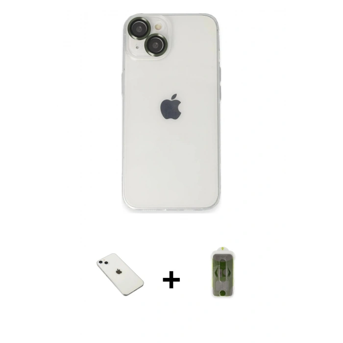 MARSİLYAN™- iPhone 14 Kılıf Ufuk Minimal Özel Seri - Siyah Joko Magic 5D Hayalet Cam + Diamond Kamera Lens - SABE