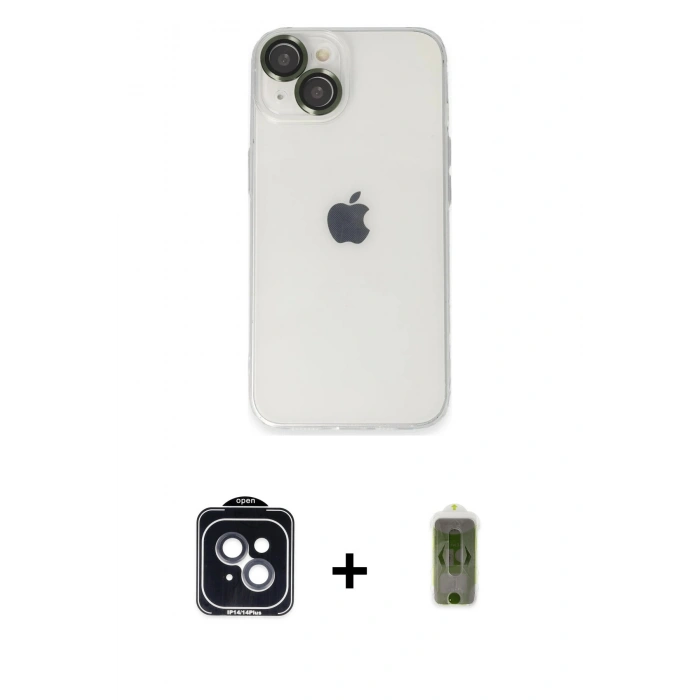 MARSİLYAN™- iPhone 14 Kılıf Ufuk Minimal Özel Seri - Siyah Joko Magic 5D Hayalet Cam + PVD Metal Kamera Lens - SH
