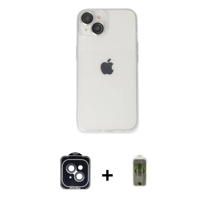 MARSİLYAN™- iPhone 14 Kılıf Ufuk Minimal Özel Seri - Siyah Joko Magic 5D Hayalet Cam + PVD Metal Kamera Lens - SH
