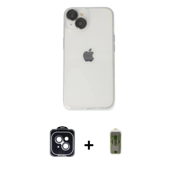 MARSİLYAN™- iPhone 14 Kılıf Ufuk Minimal Özel Seri - Siyah Joko Magic 5D Hayalet Cam + PVD Metal Kamera Lens - SH