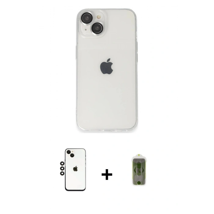 MARSİLYAN™- iPhone 14 Kılıf Ufuk Minimal Özel Seri - Siyah Joko Magic 5D Hayalet Cam + Shine Kamera Lens - SH