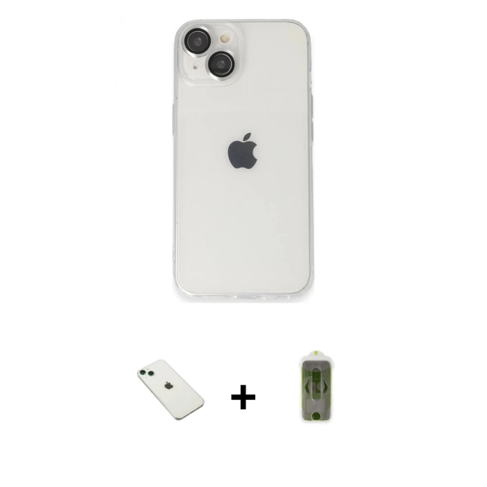 MARSİLYAN™- iPhone 14 Kılıf Ufuk Minimal Özel Seri - Siyah Joko Magic 5D Hayalet Cam + Diamond Kamera Lens - YL