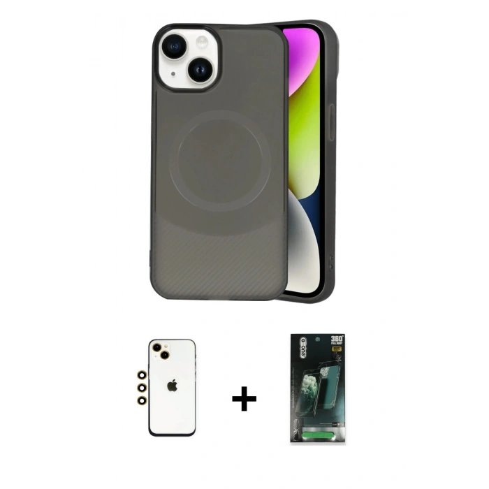 MARSİLYAN™- iPhone 14 Kılıf Ufuk Serisi - Şeffaf 360 Full Body Arka Koruyucu + Shine Kamera Lens - GD