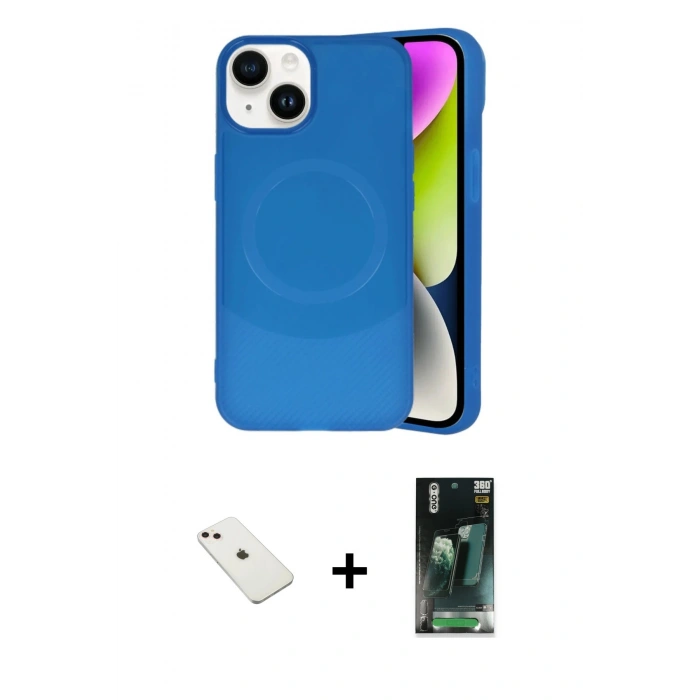 MARSİLYAN™- iPhone 14 Kılıf Ufuk Serisi - Şeffaf 360 Full Body Arka Koruyucu + Diamond Kamera Lens - PE