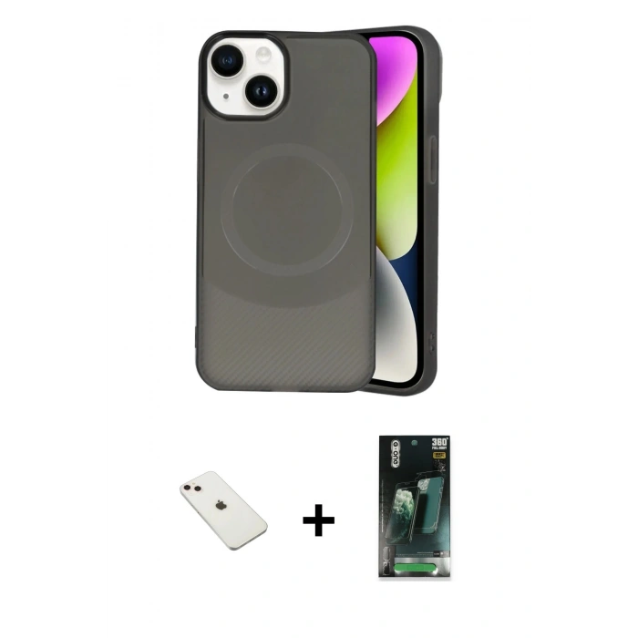 MARSİLYAN™- iPhone 14 Kılıf Ufuk Serisi - Şeffaf 360 Full Body Arka Koruyucu + Diamond Kamera Lens - PE