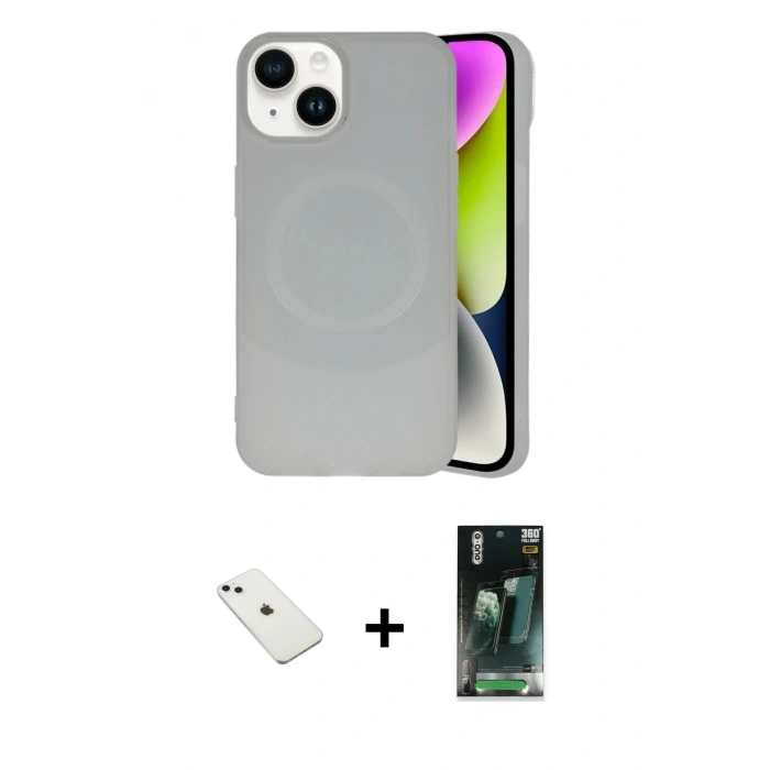 MARSİLYAN™- iPhone 14 Kılıf Ufuk Serisi - Şeffaf 360 Full Body Arka Koruyucu + Diamond Kamera Lens - SABE