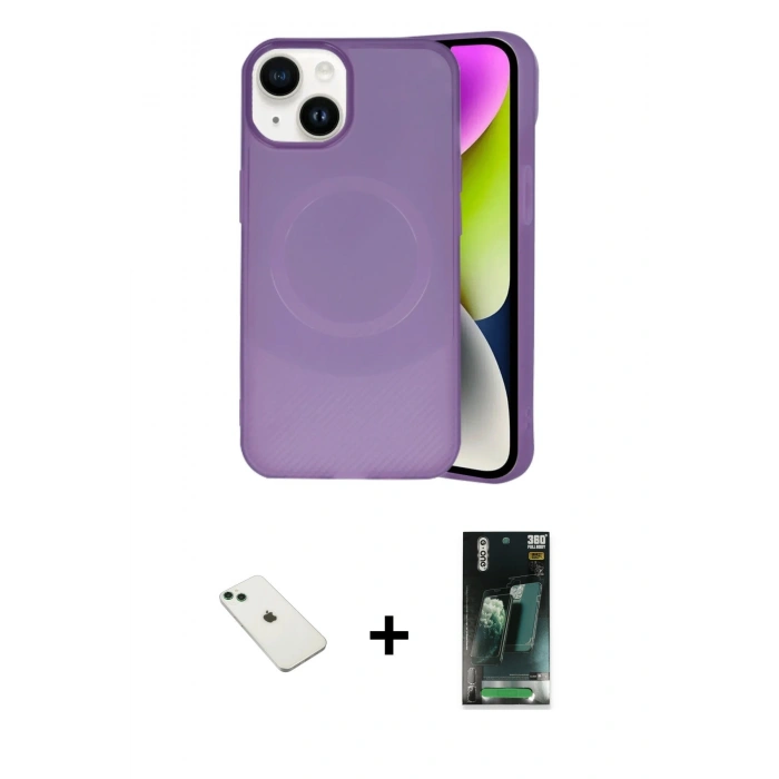 MARSİLYAN™- iPhone 14 Kılıf Ufuk Serisi - Şeffaf 360 Full Body Arka Koruyucu + Diamond Kamera Lens - YL