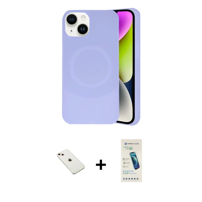 MARSİLYAN™- iPhone 14 Kılıf Ufuk Serisi - Şeffaf Pasifik Cam Ekran Koruyucu + Diamond Kamera Lens - PE