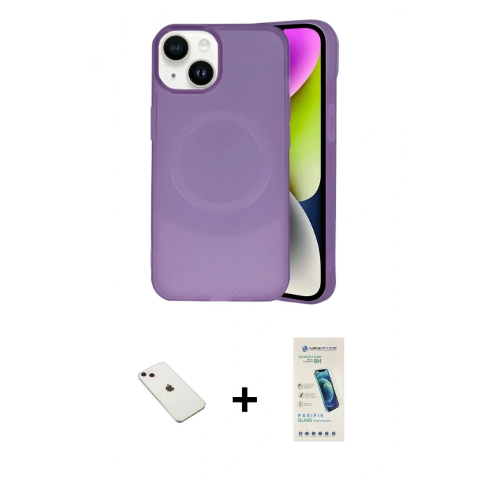 MARSİLYAN™- iPhone 14 Kılıf Ufuk Serisi - Şeffaf Pasifik Cam Ekran Koruyucu + Diamond Kamera Lens - PE