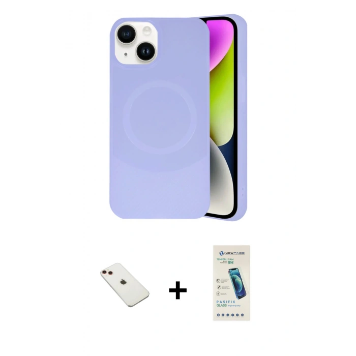MARSİLYAN™- iPhone 14 Kılıf Ufuk Serisi - Şeffaf Pasifik Cam Ekran Koruyucu + Diamond Kamera Lens - KI
