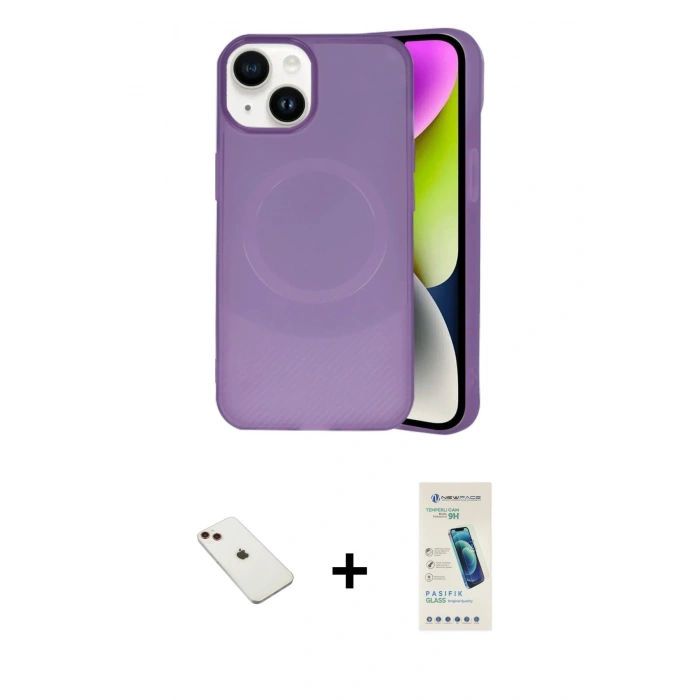 MARSİLYAN™- iPhone 14 Kılıf Ufuk Serisi - Şeffaf Pasifik Cam Ekran Koruyucu + Diamond Kamera Lens - KI