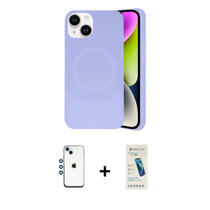 MARSİLYAN™- iPhone 14 Kılıf Ufuk Serisi - Şeffaf Pasifik Cam Ekran Koruyucu + Shine Kamera Lens - MI