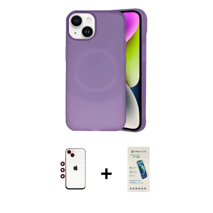 MARSİLYAN™- iPhone 14 Kılıf Ufuk Serisi - Şeffaf Pasifik Cam Ekran Koruyucu + Shine Kamera Lens - KI