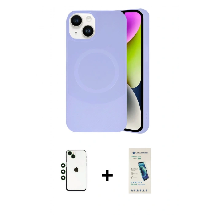 MARSİLYAN™- iPhone 14 Kılıf Ufuk Serisi - Şeffaf Pasifik Cam Ekran Koruyucu + Shine Kamera Lens - YL