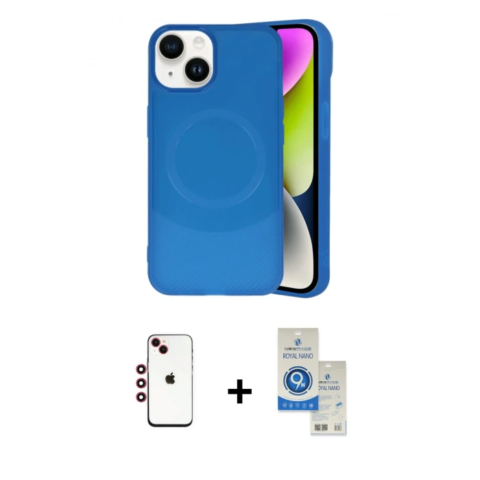 MARSİLYAN™- iPhone 14 Kılıf Ufuk Serisi - Şeffaf Royal Nano Ekran Koruyucu + Shine Kamera Lens - KI