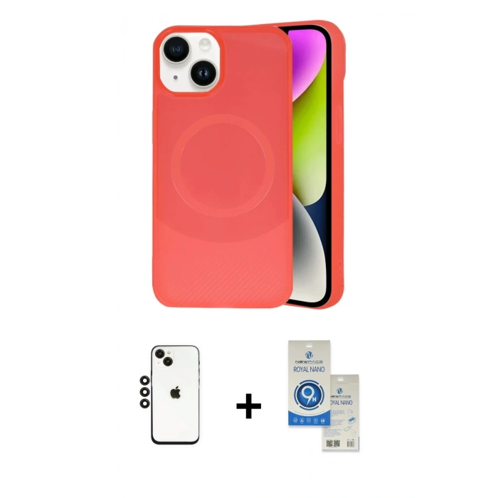 MARSİLYAN™- iPhone 14 Kılıf Ufuk Serisi - Şeffaf Royal Nano Ekran Koruyucu + Shine Kamera Lens - SH