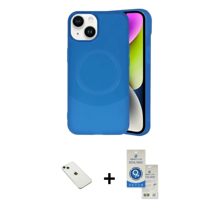 MARSİLYAN™- iPhone 14 Kılıf Ufuk Serisi - Şeffaf Royal Nano Ekran Koruyucu + Diamond Kamera Lens - YL