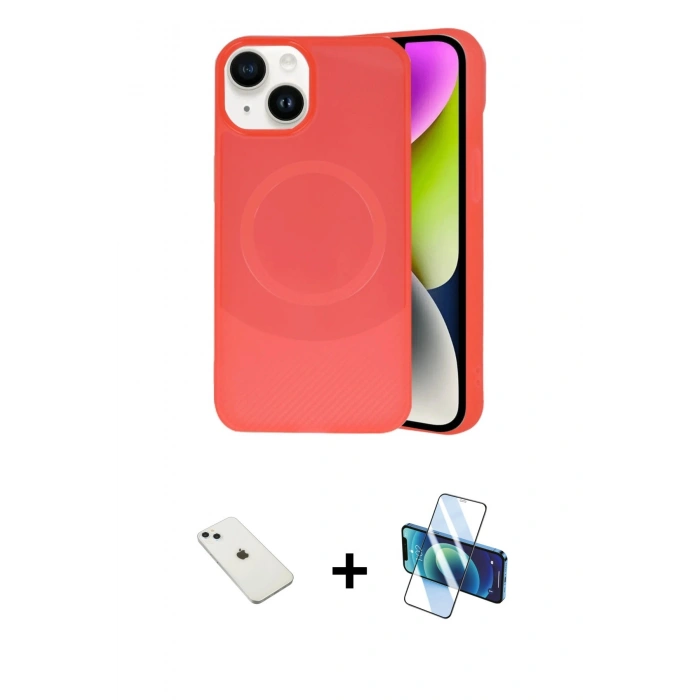 MARSİLYAN™- iPhone 14 Kılıf Ufuk Serisi - Siyah 3D Antistatik Cam Ekran Koruyucu + Diamond Kamera Lens - SABE