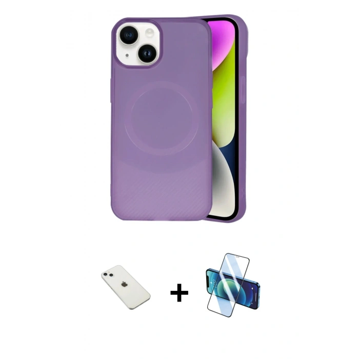 MARSİLYAN™- iPhone 14 Kılıf Ufuk Serisi - Siyah 3D Antistatik Cam Ekran Koruyucu + Diamond Kamera Lens - SABE