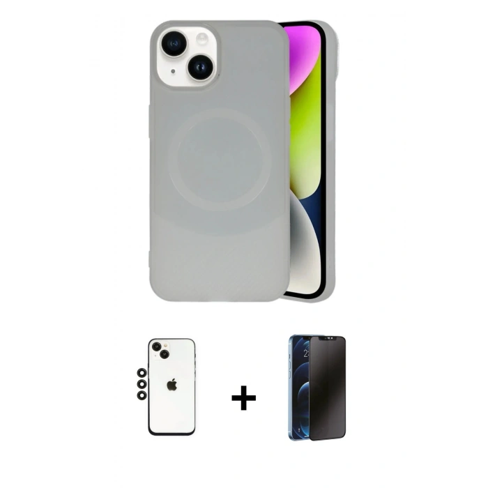 MARSİLYAN™- iPhone 14 Kılıf Ufuk Serisi - Siyah 3D Antistatik Hayalet Cam Ekran Koruyucu + Shine Kamera Lens - SH