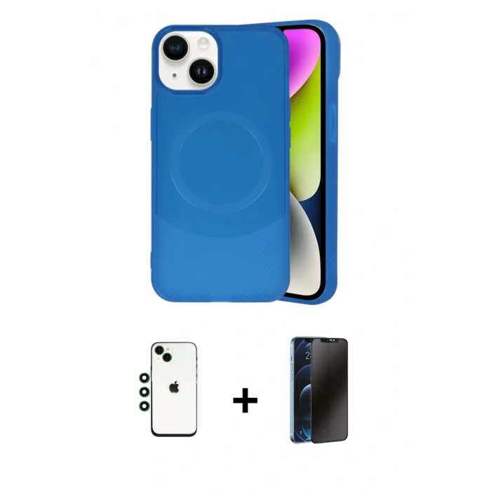 MARSİLYAN™- iPhone 14 Kılıf Ufuk Serisi - Siyah 3D Antistatik Hayalet Cam Ekran Koruyucu + Shine Kamera Lens - YL
