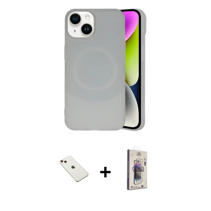 MARSİLYAN™- iPhone 14 Kılıf Ufuk Serisi - Siyah Bilvis 3D Cam Ekran Koruyucu + Diamond Kamera Lens - KI
